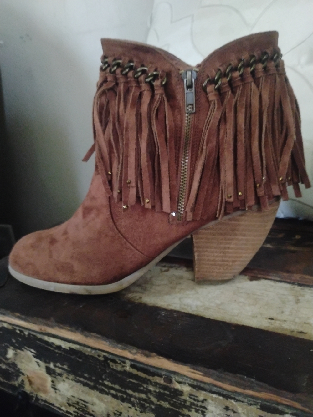 Fringe Suede Ankle Boot - Brown